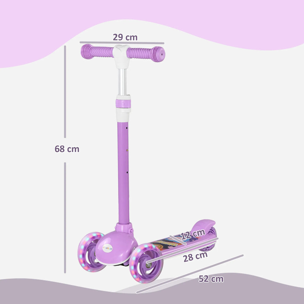 Paspirtukas vaikams nuo 2 iki 6 metų, su šviečiančiais ratukais, violetinis