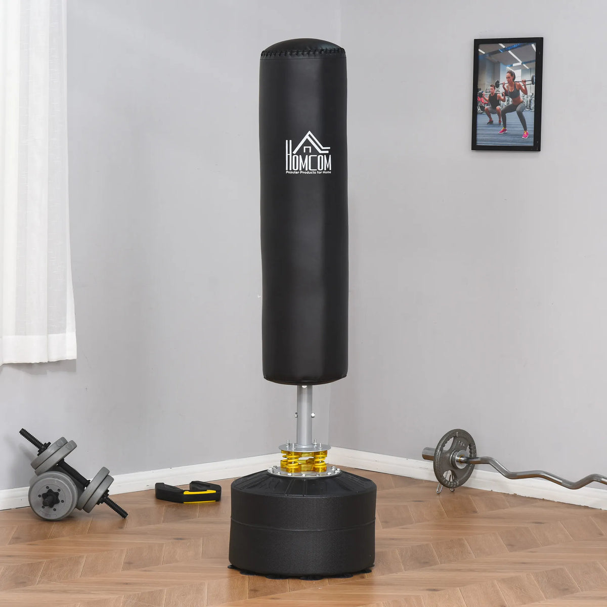 Pastatoma bokso kriaušė su amortizuojančiu pagrindu, 170 cm, juoda