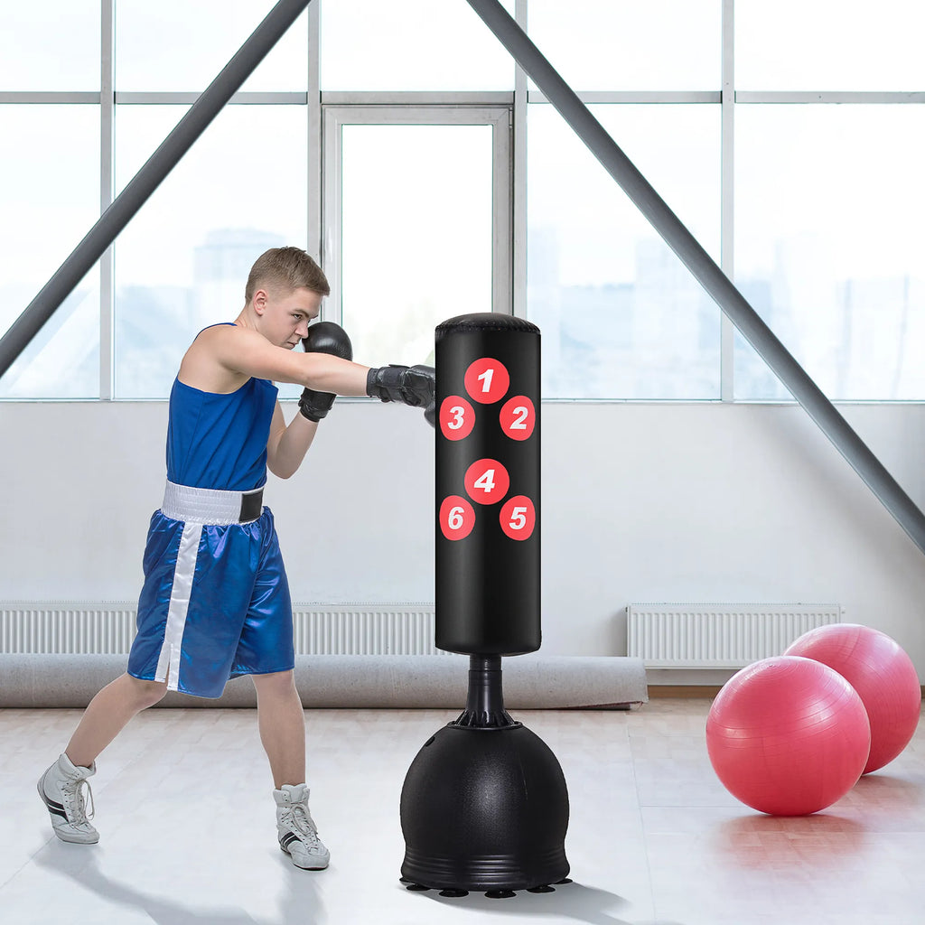 Pastatomas bokso maišas 165 cm su siurbtukais, juodas