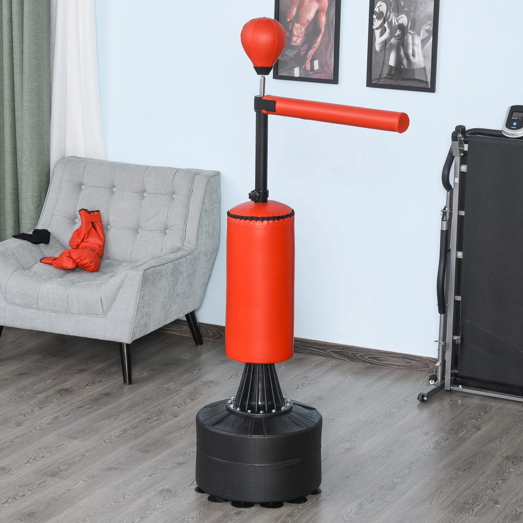 Pastatomas bokso maišas reguliuojamas 155-205 cm su 360° skersiniu, juodas