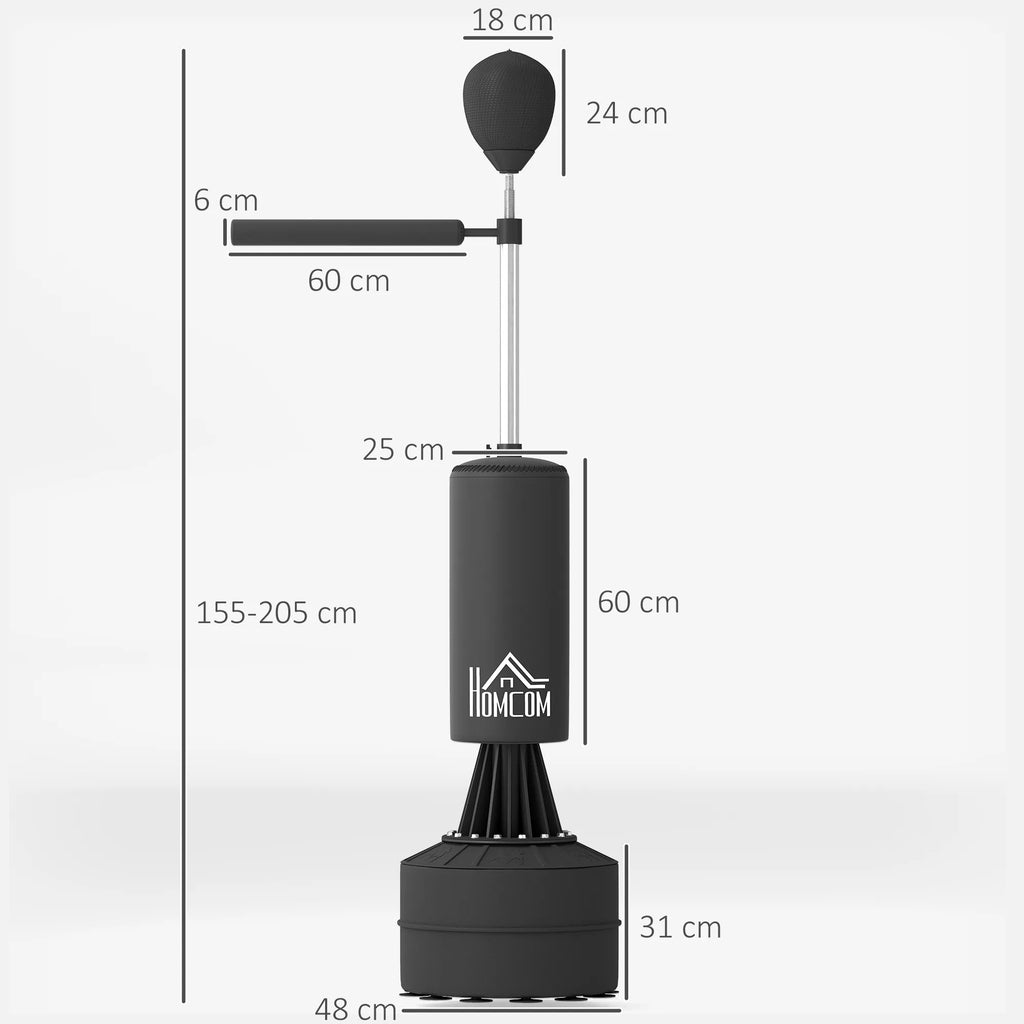 Pastatomas bokso maišas su reflex lazda, reguliuojamo aukščio, 155-205 cm, juodas