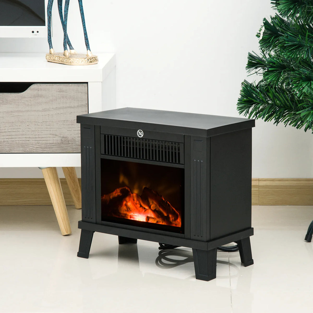 Pastatomas elektrinis židinys, 600/1200 W, 34 × 17 × 31 cm, juodas