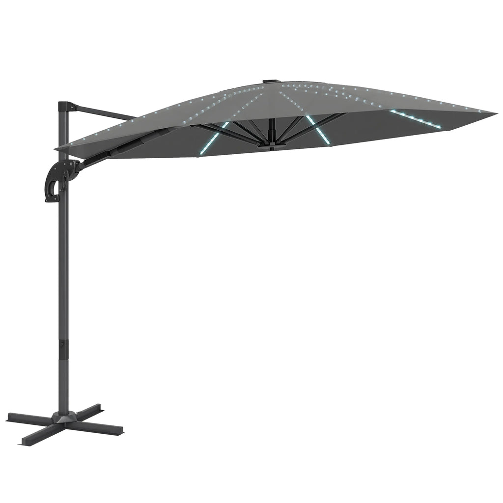 Pastatomas skėtis Uniprodo 360 cm, reguliuojamas, su LED apšvietimu, tamsiai pilkas
