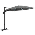 Pastatomas skėtis Uniprodo 360 cm, reguliuojamas, su LED apšvietimu, tamsiai pilkas