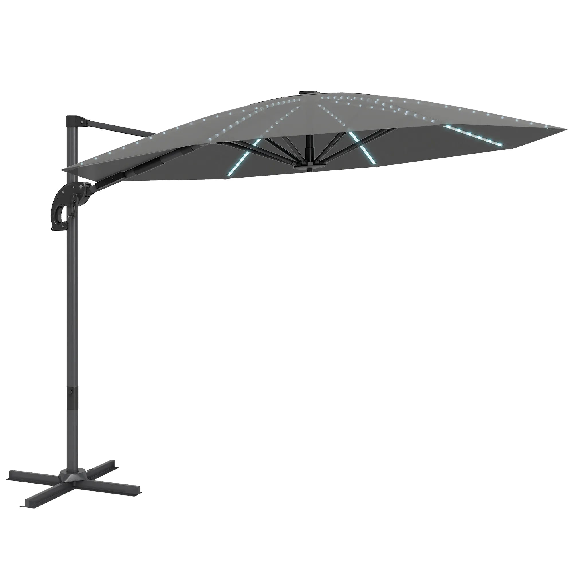 Pastatomas skėtis Uniprodo 360 cm, reguliuojamas, su LED apšvietimu, tamsiai pilkas