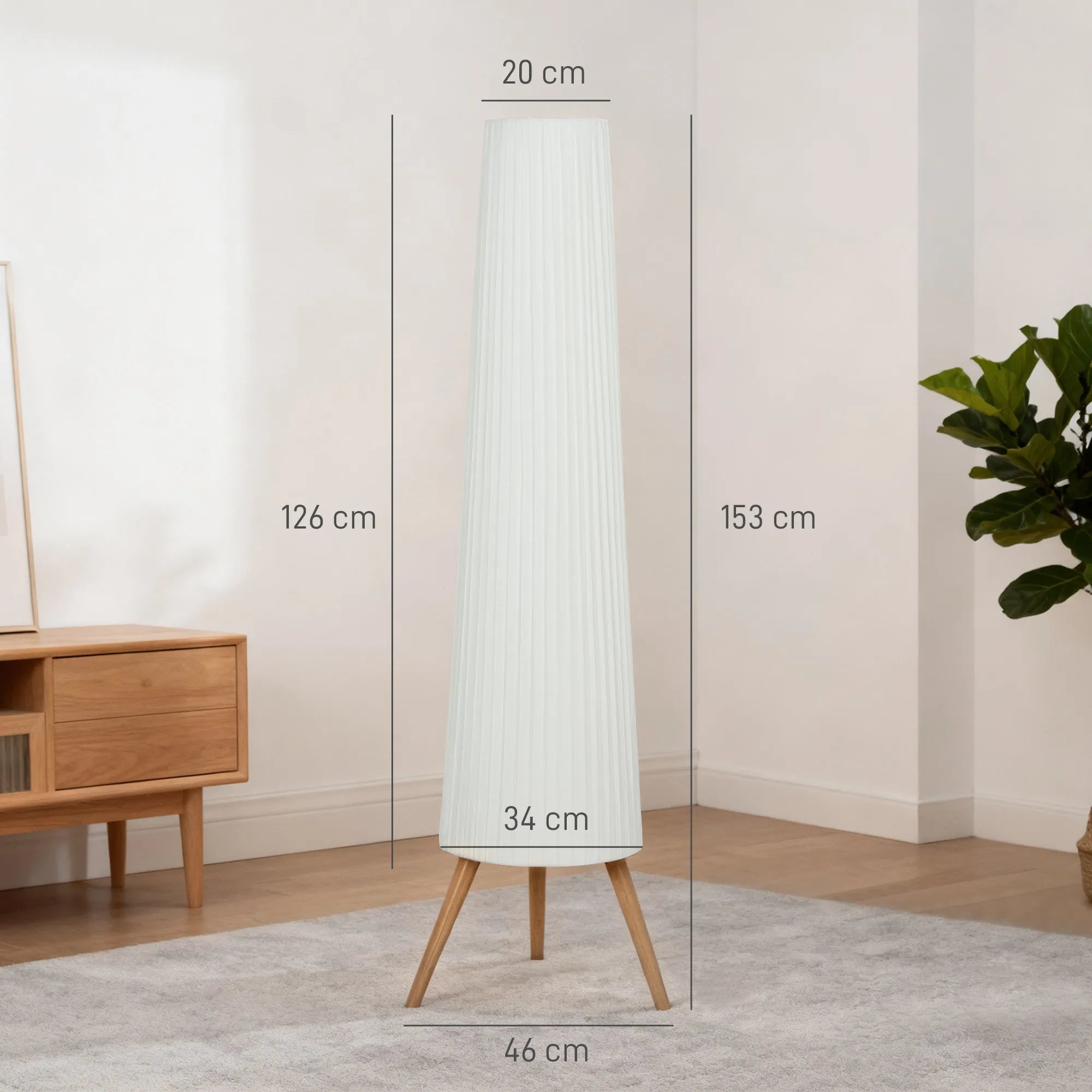 Pastatomas šviestuvas LED su trikoju, reguliuojamas, 46 x 46 x 153 cm, baltas