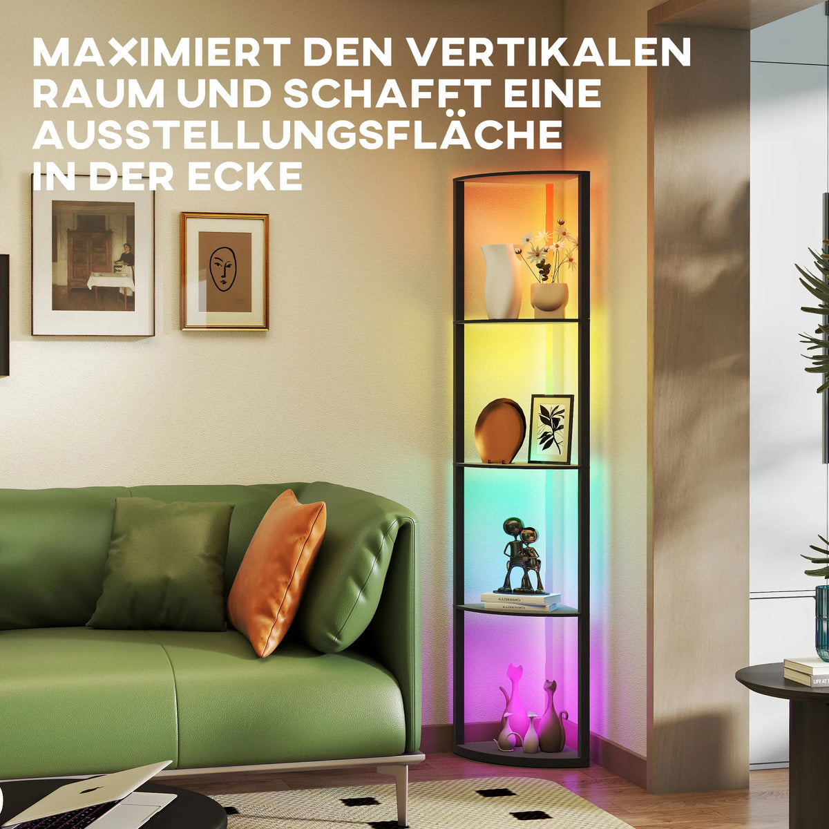 Pastatomas šviestuvas-lentyna su LED RGB apšvietimu, juodas