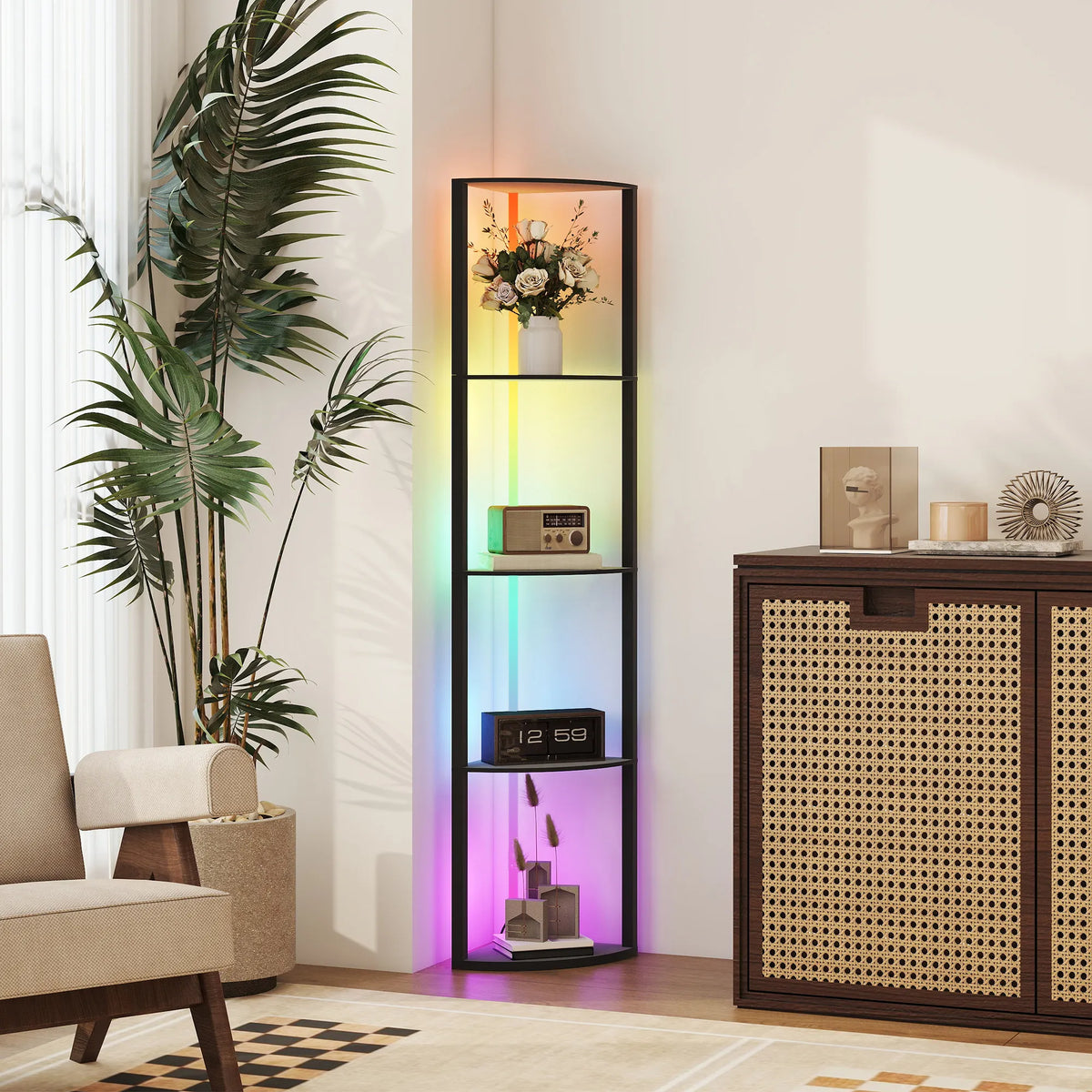 Pastatomas šviestuvas-lentyna su LED RGB apšvietimu, juodas
