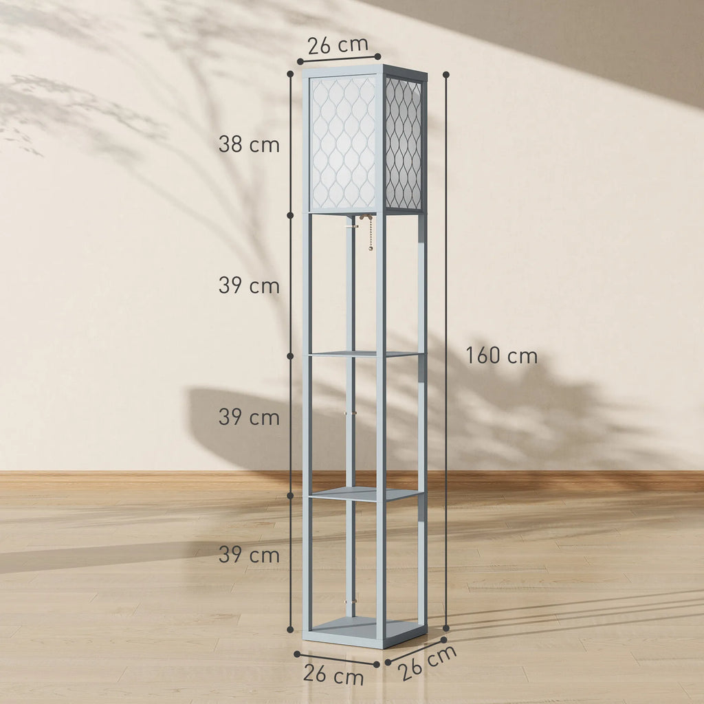 Pastatomas šviestuvas su lentyna, 3 skyriai, 160 cm, pilkas