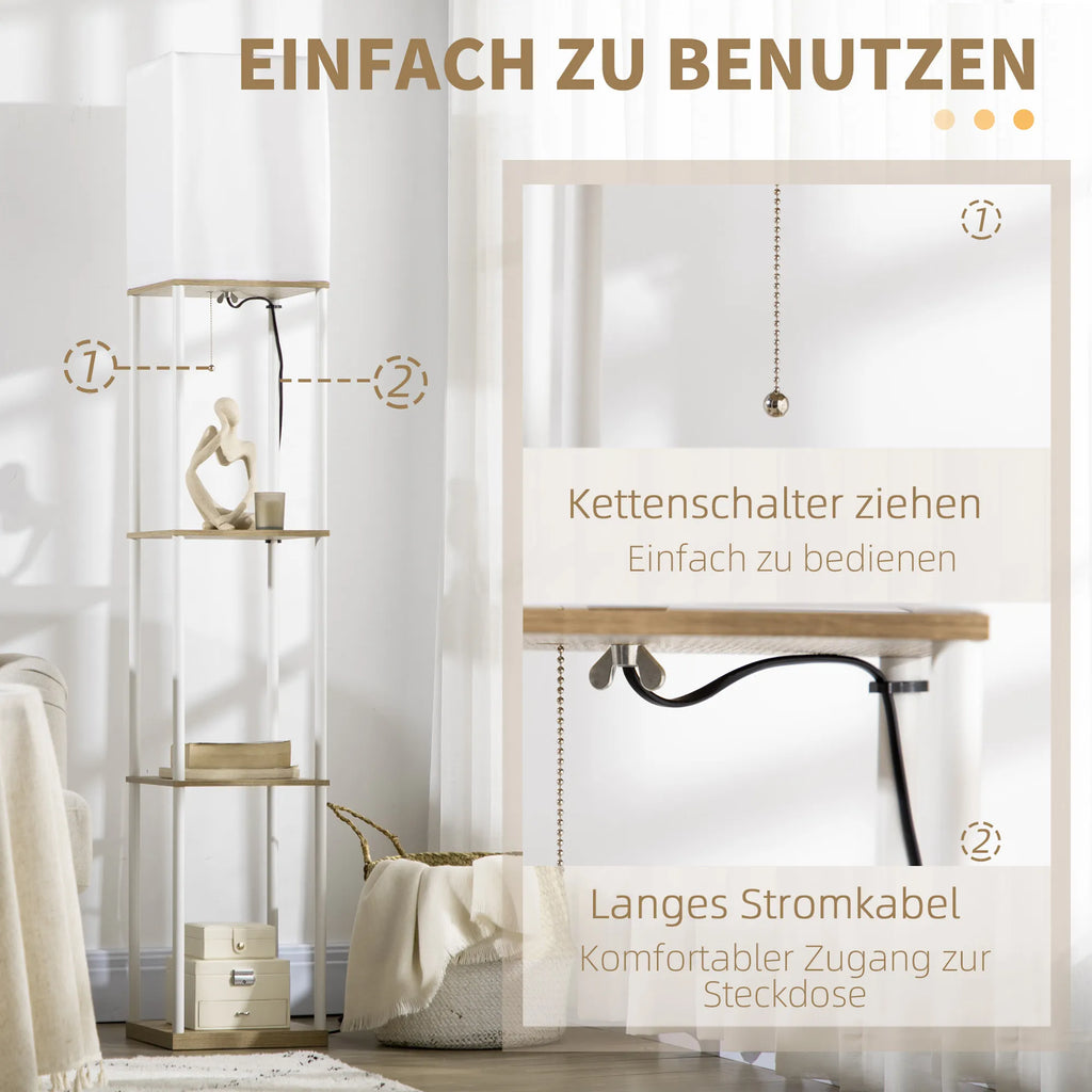 Pastatomas šviestuvas su lentynomis, 159 cm, baltas