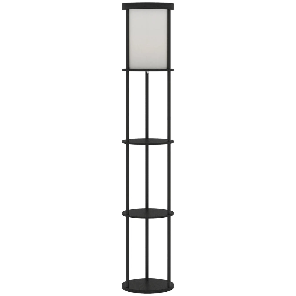 Pastatomas šviestuvas su lentynomis, reguliuojamas, 158 cm, juodas