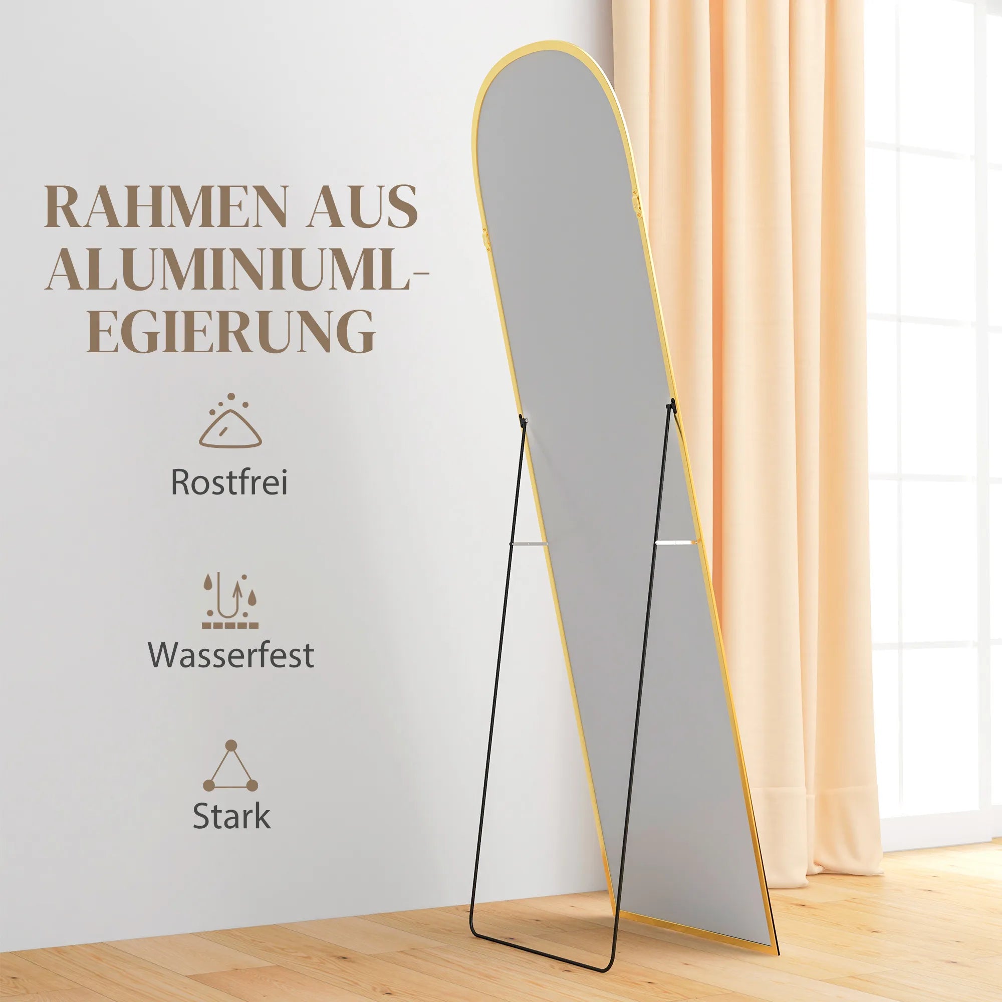 Pastatomas veidrodis, 50 x 170 cm, auksinis