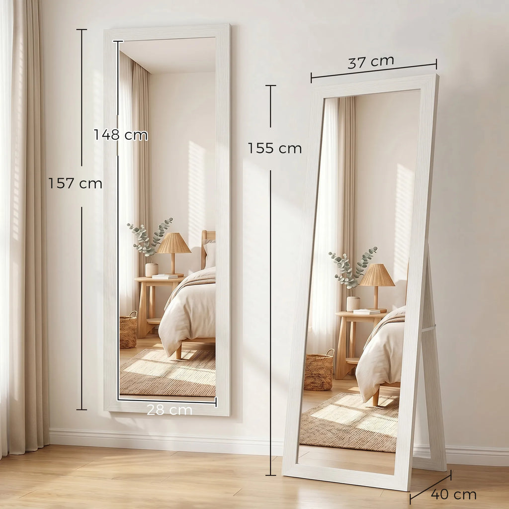 Pastatomas veidrodis rėme, 37 x 157 cm, baltas