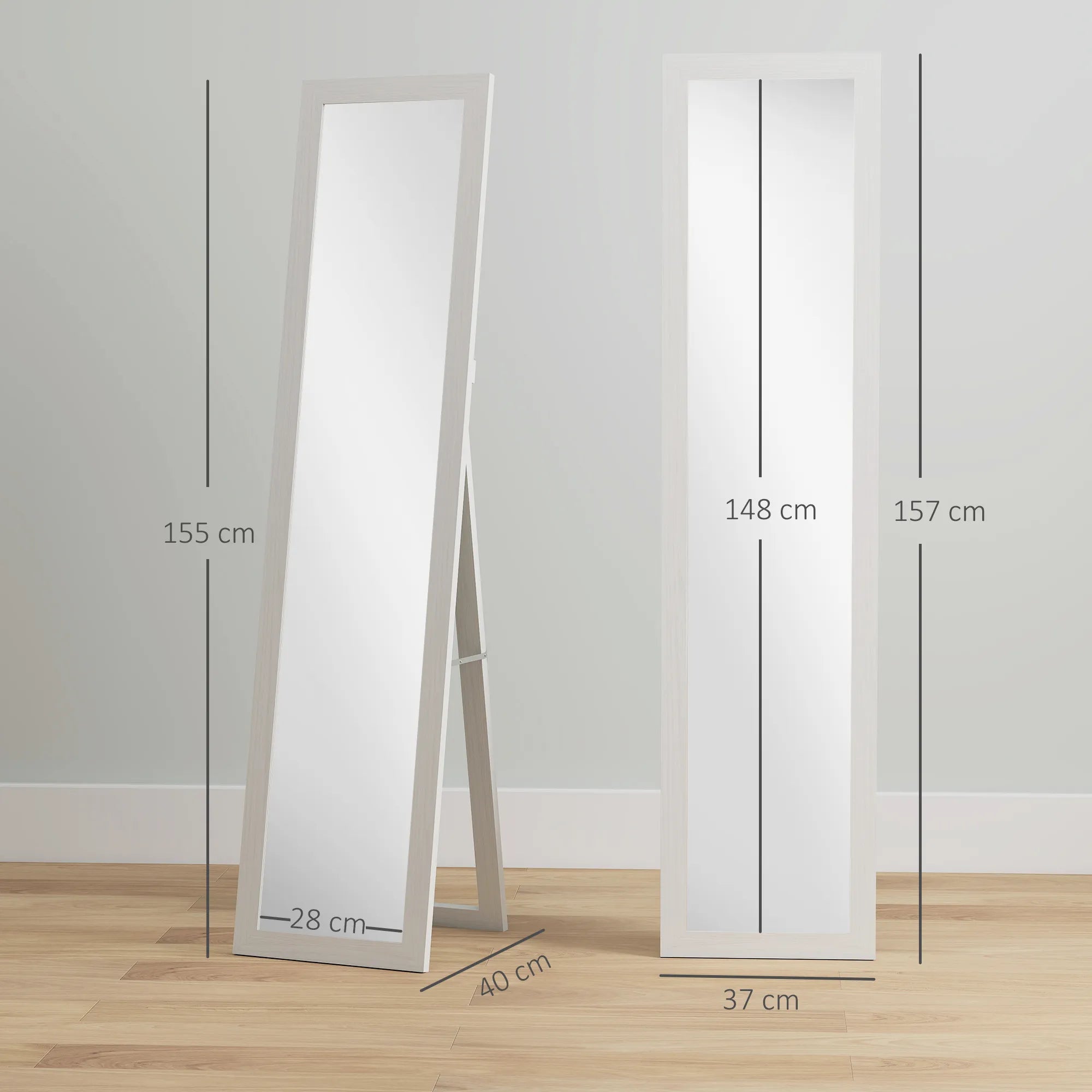 Pastatomas veidrodis rėme, 37 x 157 cm, baltas