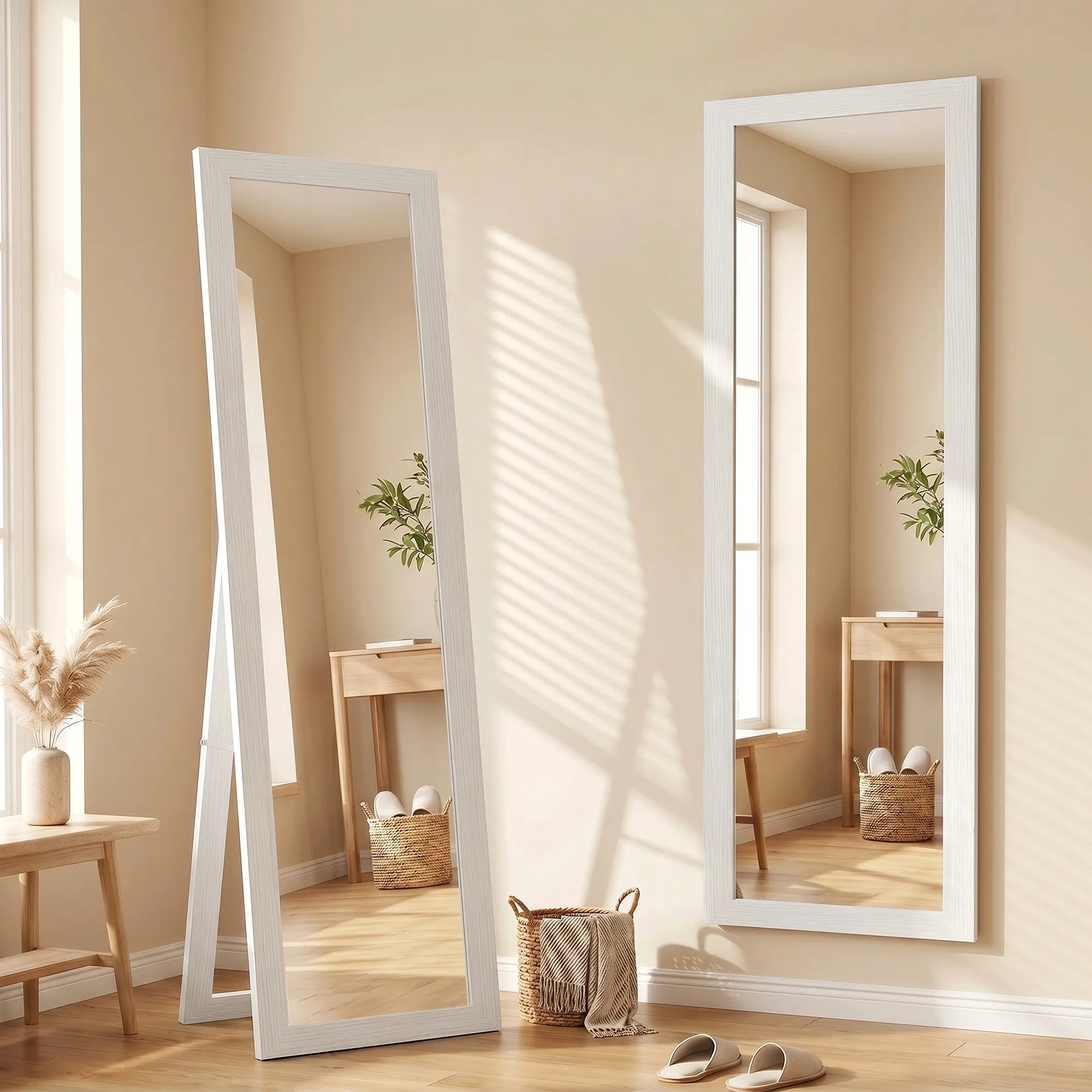 Pastatomas veidrodis rėme, 37 x 157 cm, baltas