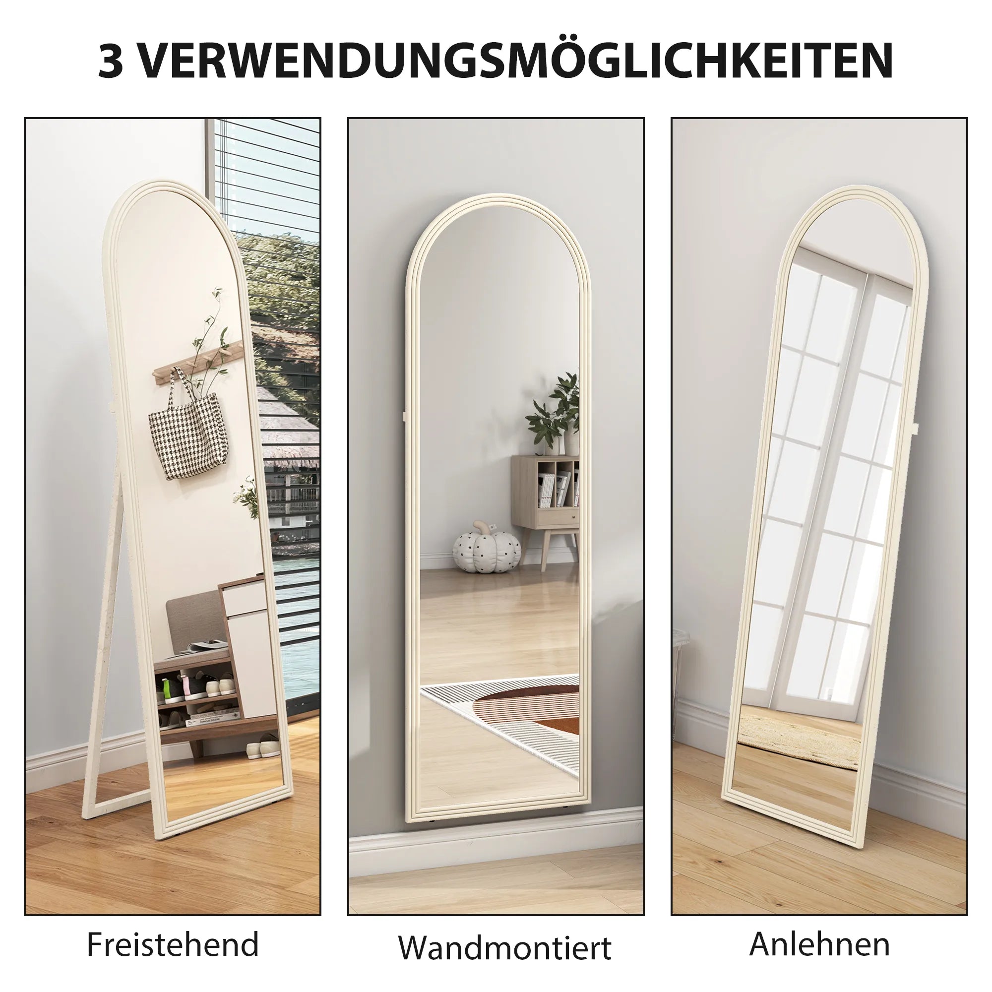 Pastatomas veidrodis su arkiniu rėmu, 50 x 160 cm, baltas