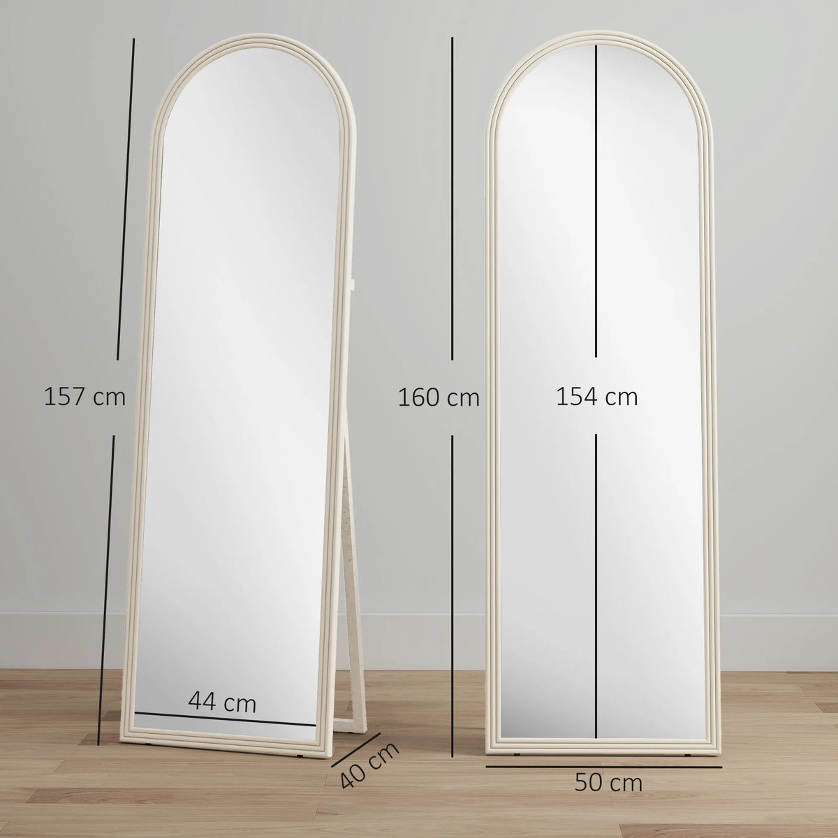 Pastatomas veidrodis su arkiniu rėmu, 50 x 160 cm, baltas
