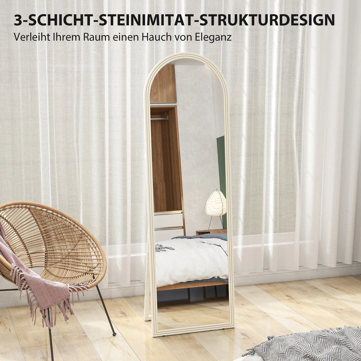 Pastatomas veidrodis su arkiniu rėmu, 50 x 160 cm, baltas