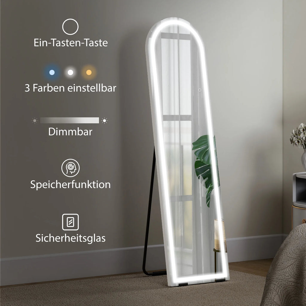 Pastatomas veidrodis su LED apšvietimu, 150 x 40 cm, baltas