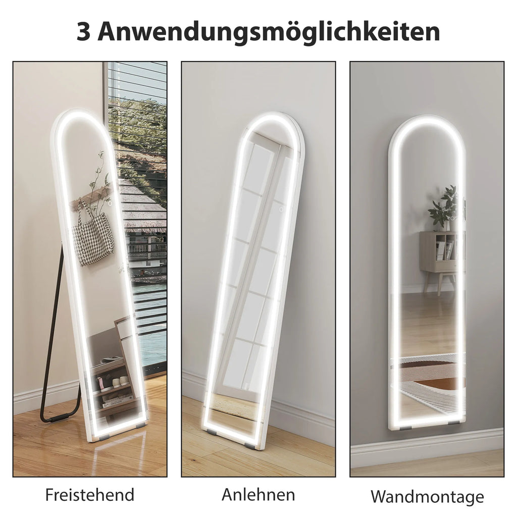 Pastatomas veidrodis su LED apšvietimu, 150 x 40 cm, baltas
