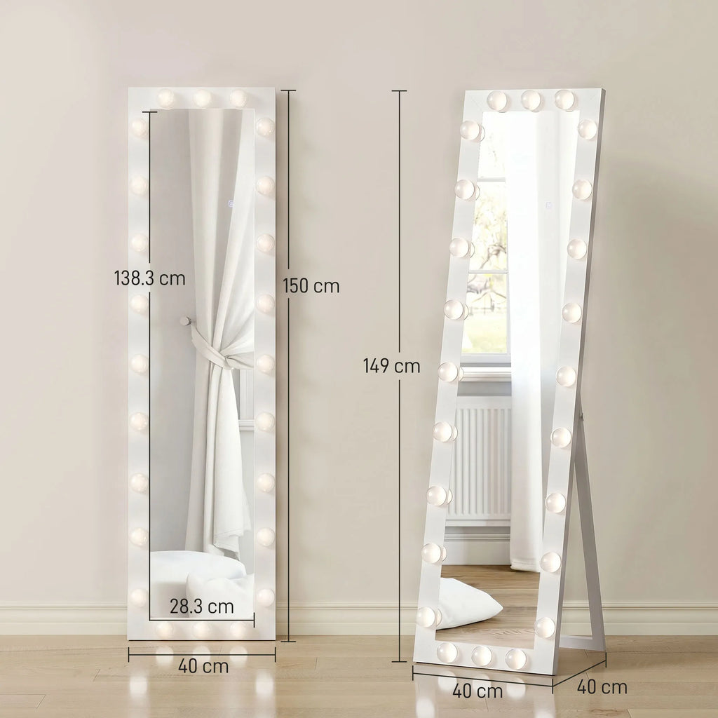 Pastatomas veidrodis su LED apšvietimu 150x40 cm, baltas