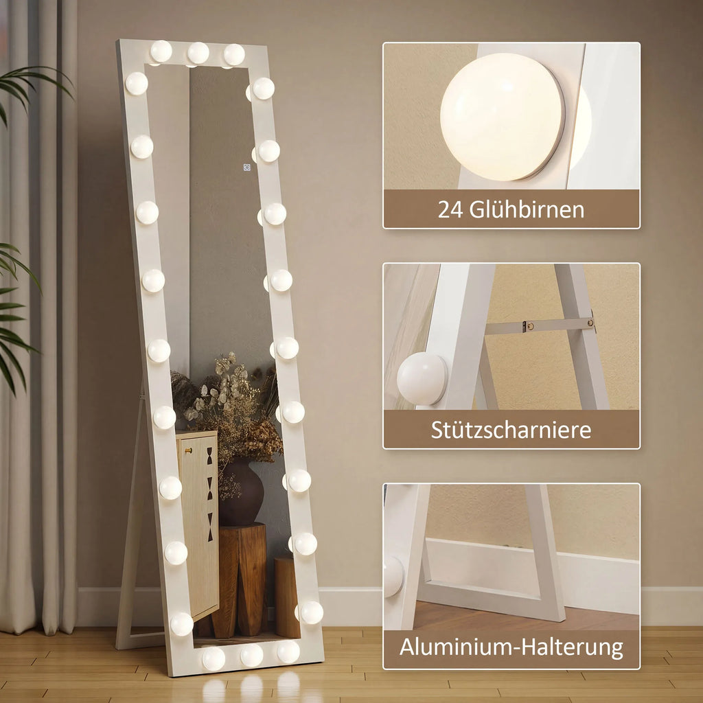 Pastatomas veidrodis su LED apšvietimu 150x40 cm, baltas