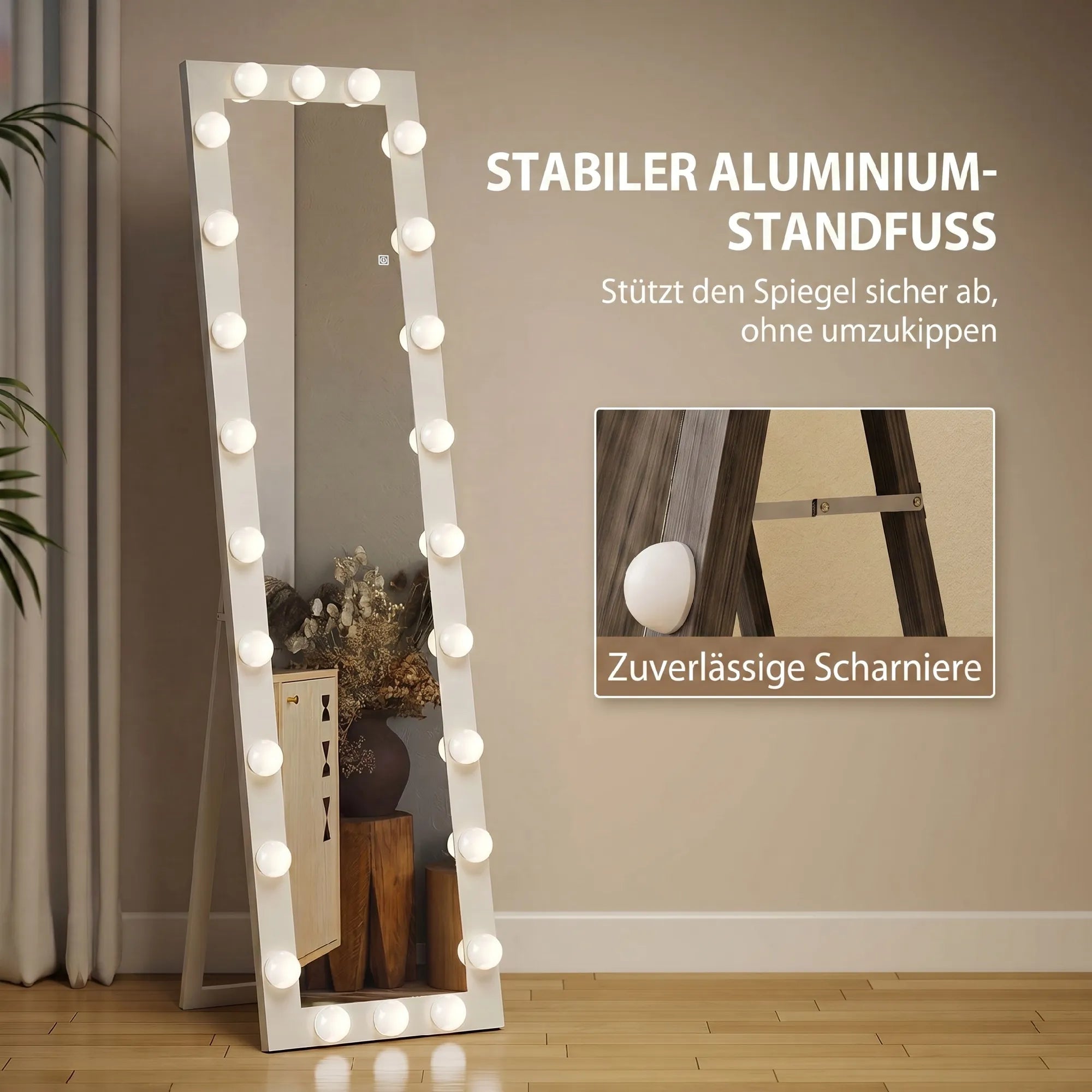 Pastatomas veidrodis su LED apšvietimu 150x40 cm, baltas
