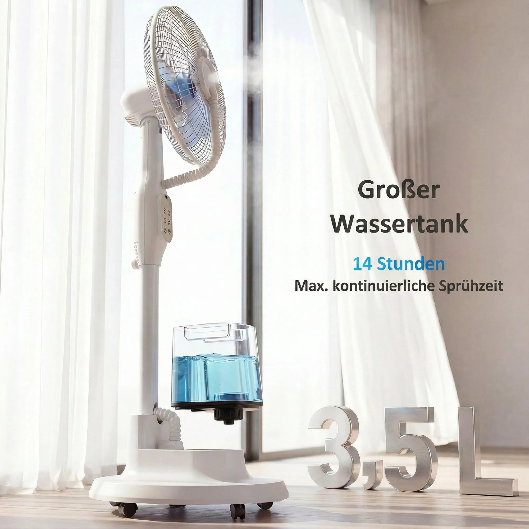 Pastatomas ventiliatorius su drėkintuvu, 3,5 l talpa, 70° osciliacija