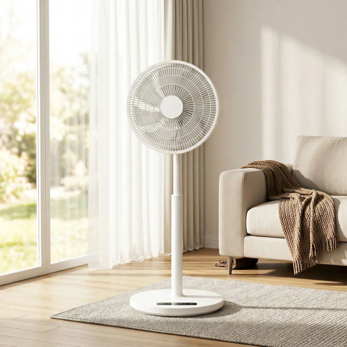 Pastatomas ventiliatorius su nuotolinio valdymo pulteliu, 12 greičio lygių, reguliuojamas aukštis, baltas