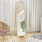 Pastatomas viso ūgio veidrodis, ovalus, metalinis rėmas, 50 × 180 cm, auksinis