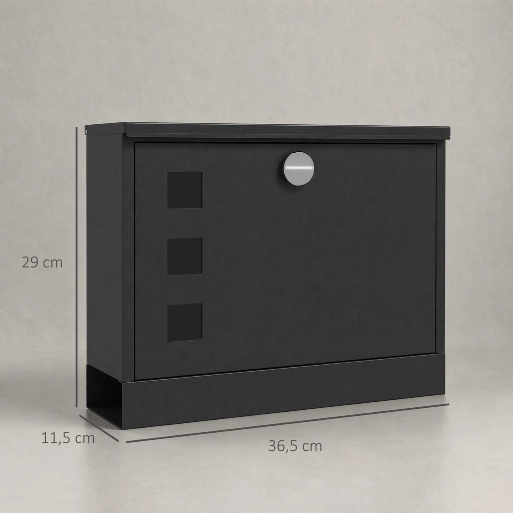 Pašto dėžutė iš metalo, rakinama, 36,5 x 11,5 x 29 cm, juoda