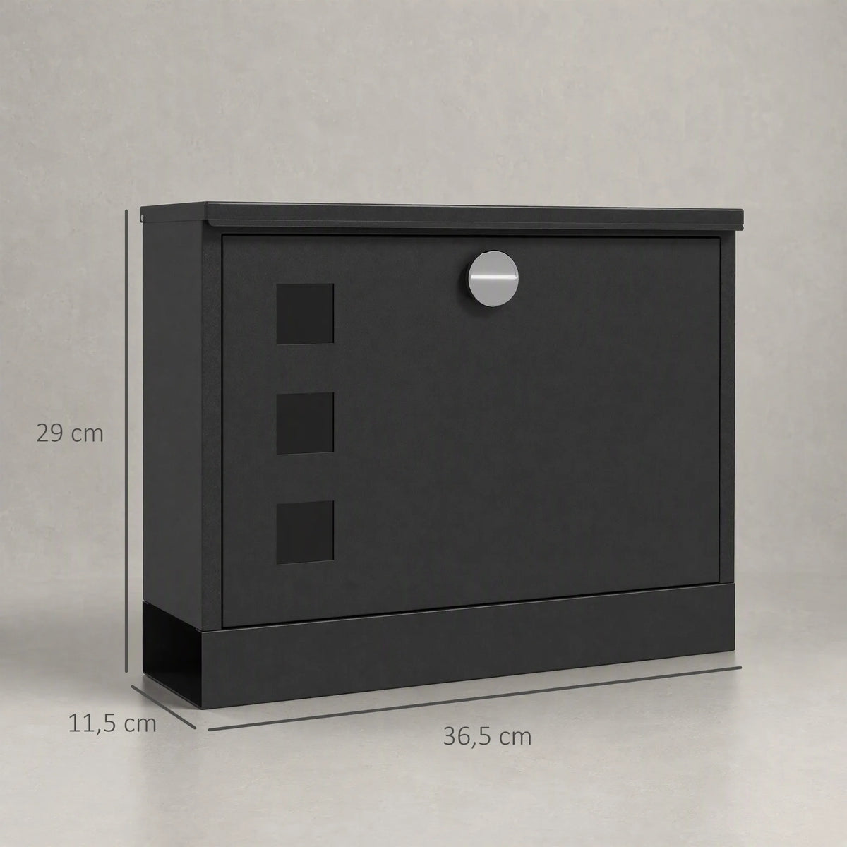 Pašto dėžutė iš metalo, rakinama, 36,5 x 11,5 x 29 cm, juoda