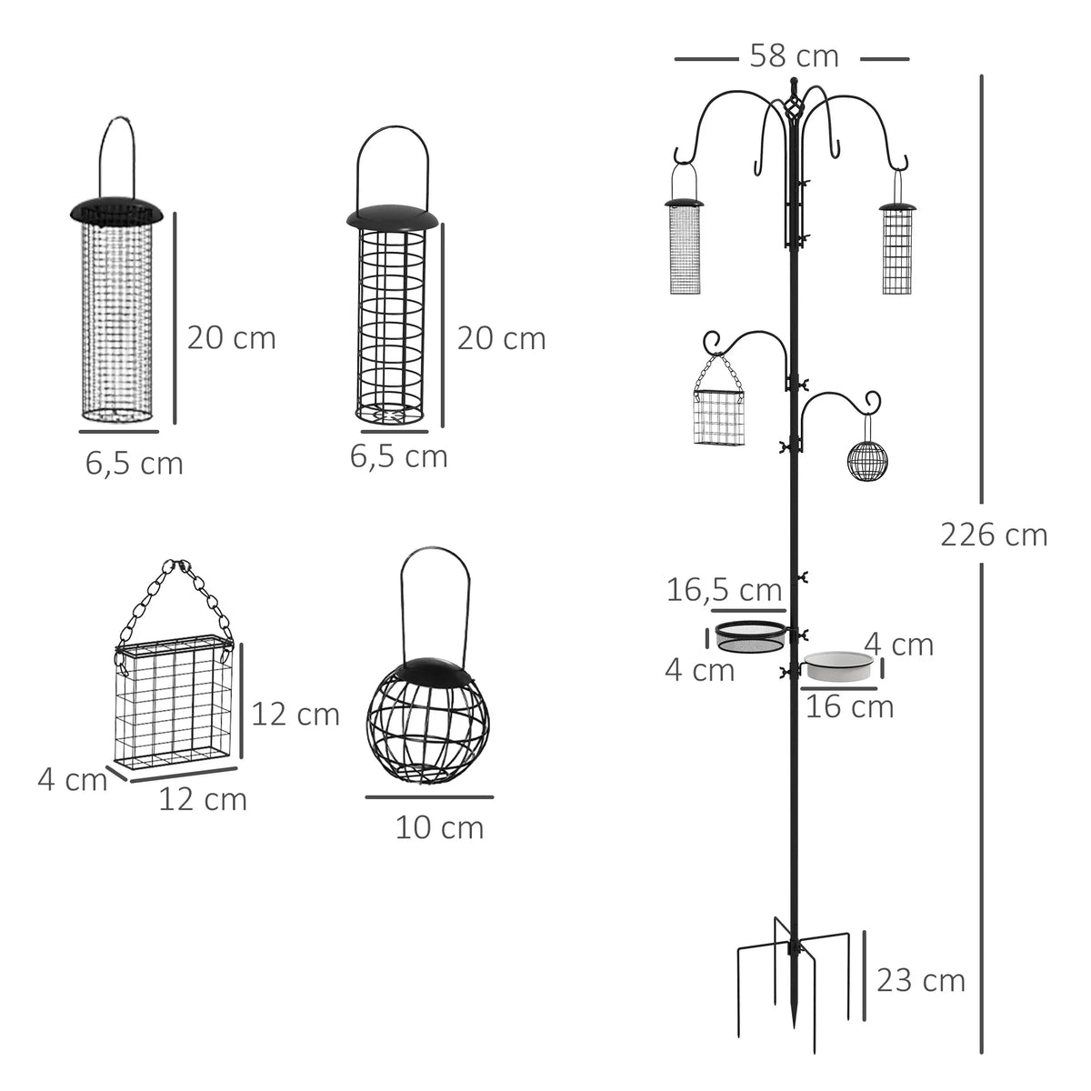 Lesyklėlių ir lesinimo stotelės matmenų schema centimetrais