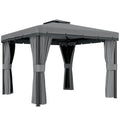 Pavėsinė, 3x3 m su dvigubu stogu ir tinklais nuo uodų, poliesteris ir metalas, 300x300x270 cm, pilka