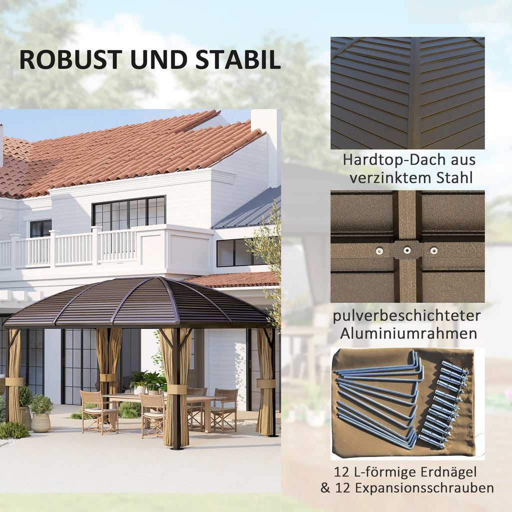 Pavėsinė su plieniniu stogu, 4 x 3 m, ruda