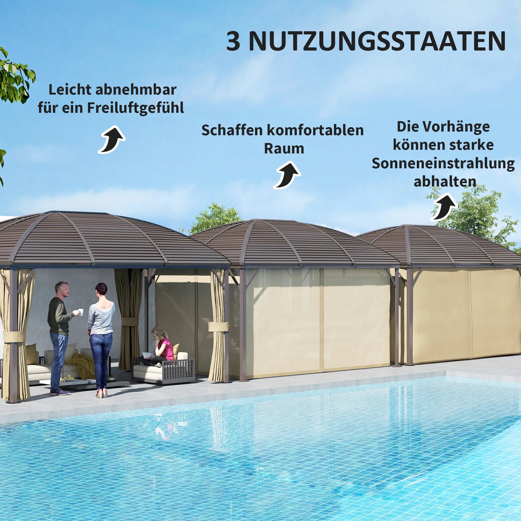 Pavėsinė su plieniniu stogu, 4 x 3 m, ruda