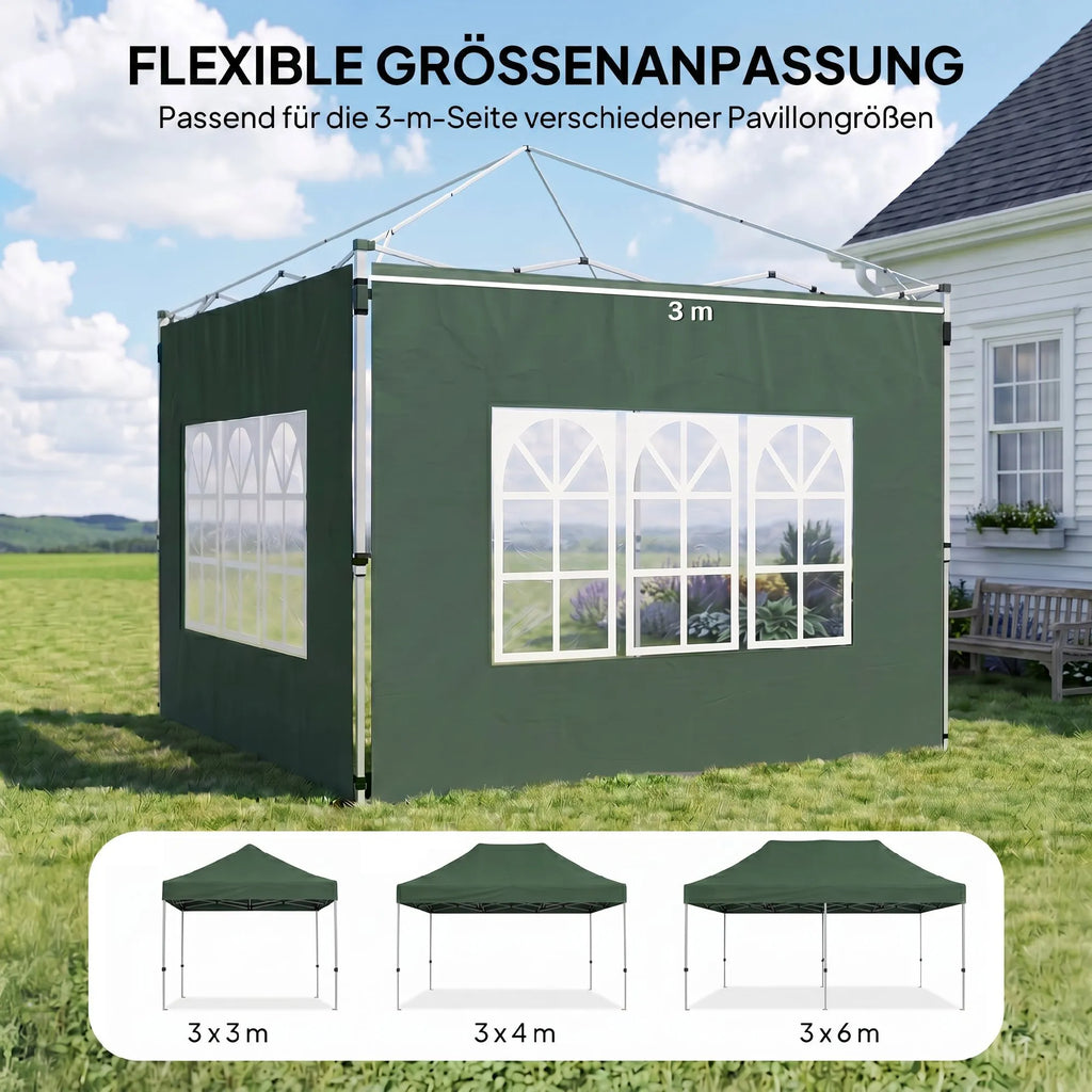 Pavėsinės sienelės 3x3/3x4 m, 2 vnt., su langais, žalios