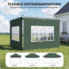 Schema su trimis pavėsinės dydžio variantais palyginimui: 3×3, 3×4 ir 3×6 m