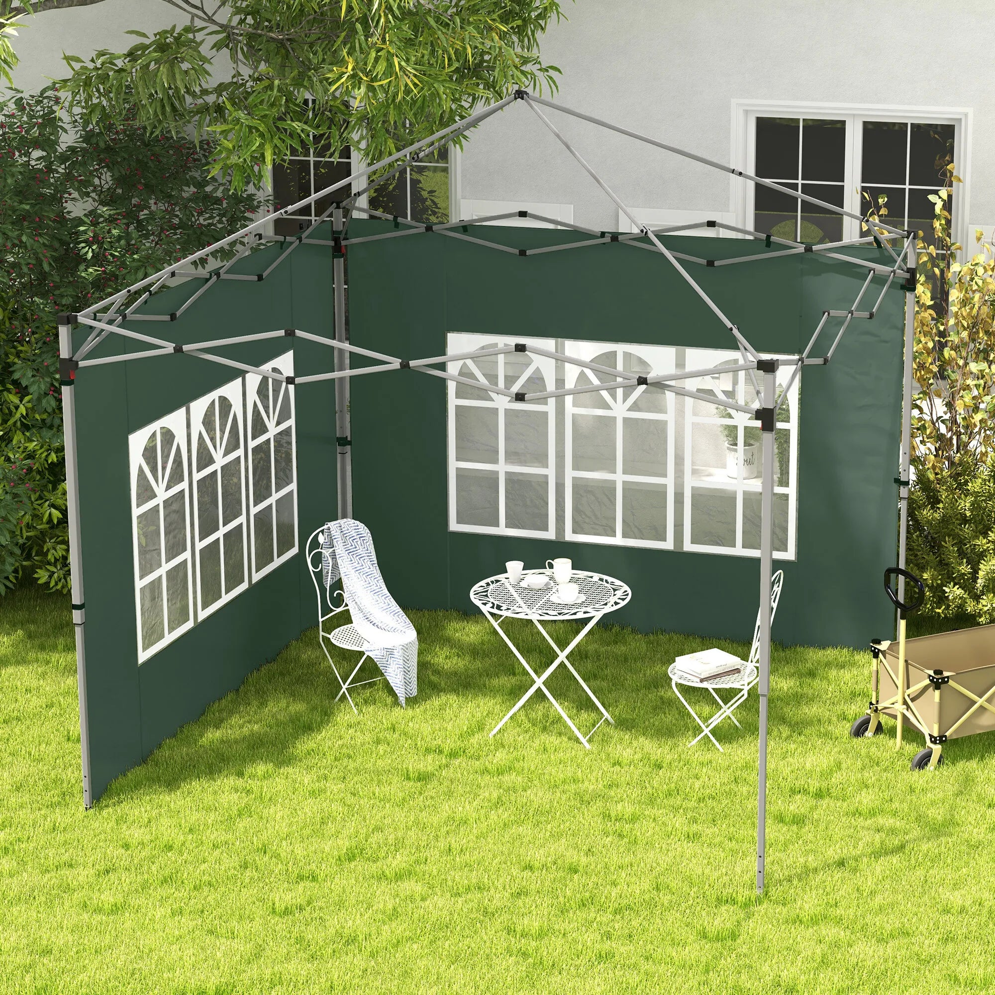 Pavėsinės sienelės 3x3/3x4 m, 2 vnt., su langais, žalios