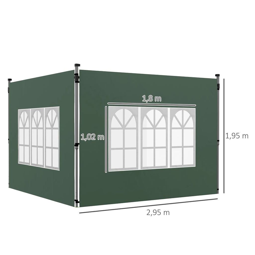 Pavėsinės sienelės 3x3/3x4 m, 2 vnt., su langais, žalios