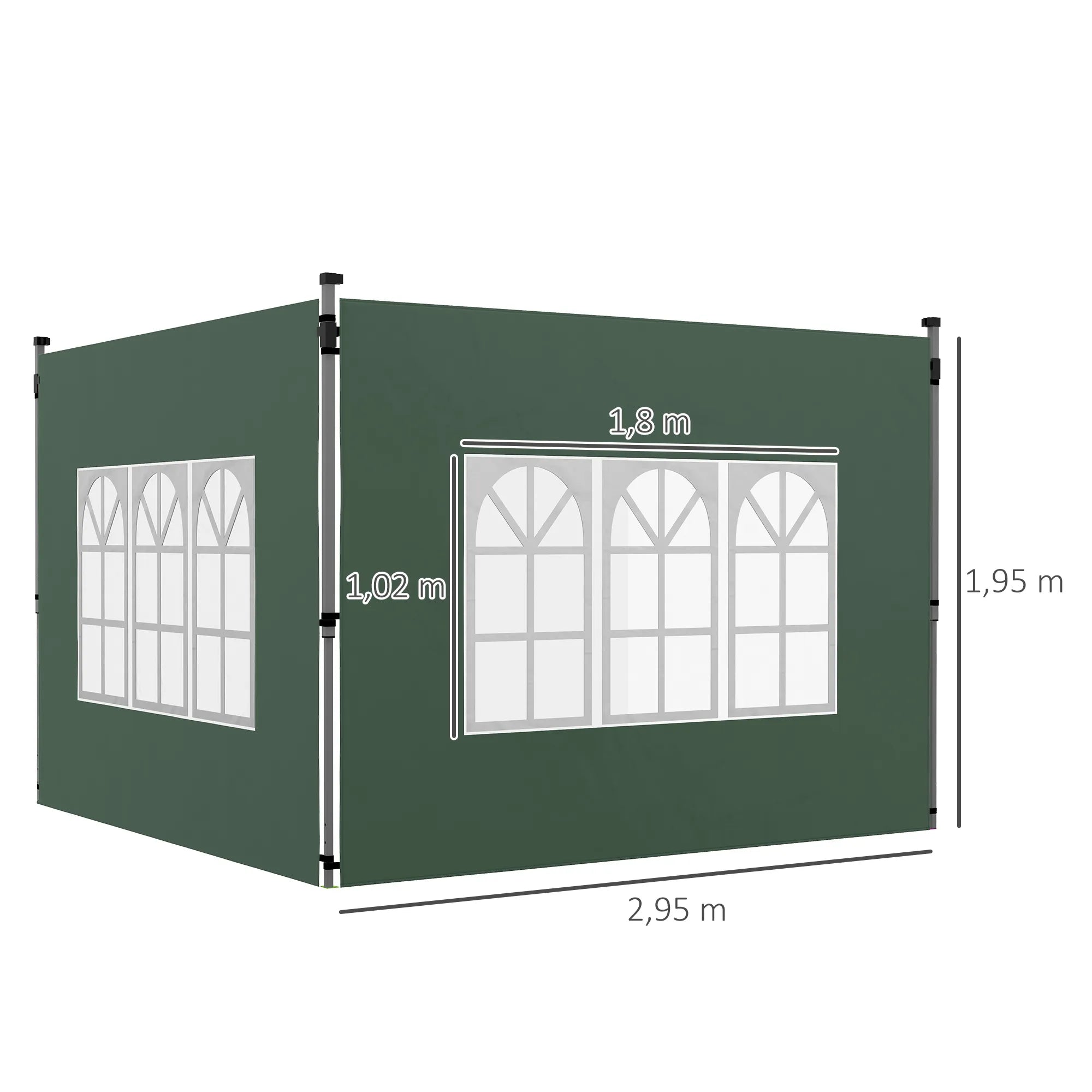 Pavėsinės sienelės 3x3/3x4 m, 2 vnt., su langais, žalios