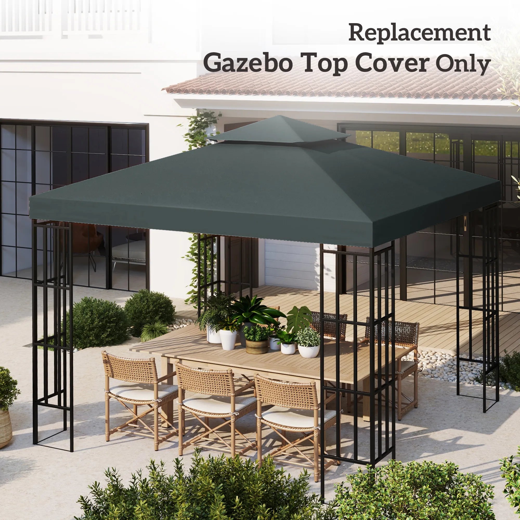 Pavilion 3 x 3 m atsarginis stogas, vandeniui atsparus paviljono stogas su dvigubu stogu, drenažo angomis, atsarginis dangtis Atsarginės dalys sodo paviljonui Sodo palapinė Anglies pilkos spalvos