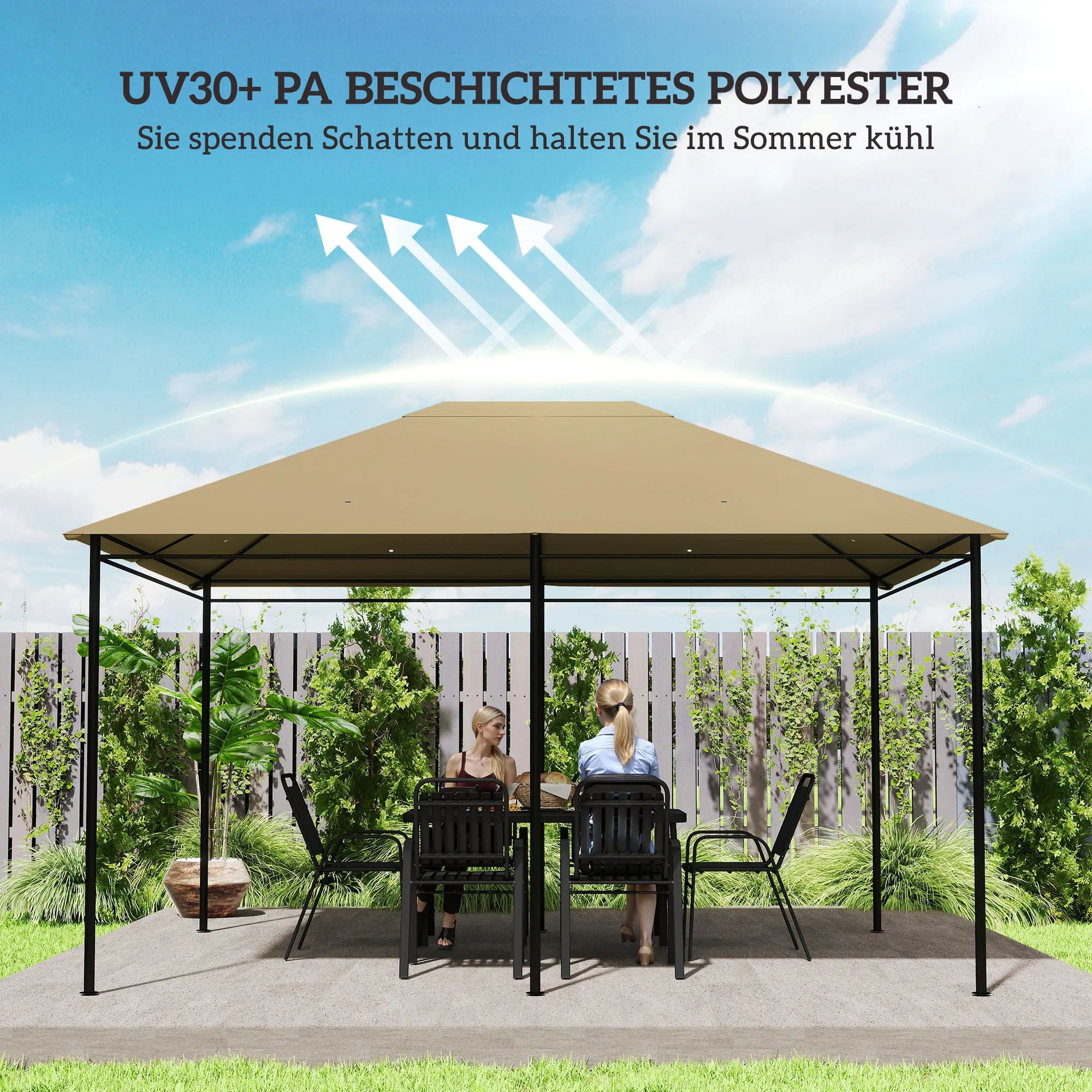 Pavilion paviljono stogo pakaitalas, atsparus atmosferos poveikiui, 397 x 297 cm, chaki spalvos