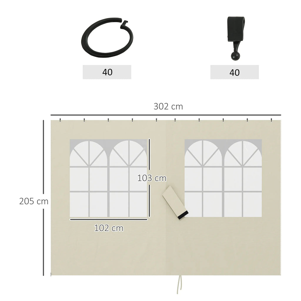 Pavilionų šoninės sienos, 4 šoninių sienų plokštės sodo paviljonui, su užtrauktuku, 3 x 3 m paviljonas, kreminė balta