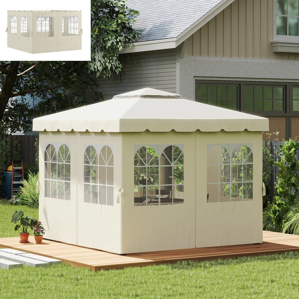 Pavilionų šoninės sienos, 4 šoninių sienų plokštės sodo paviljonui, su užtrauktuku, 3 x 3 m paviljonas, kreminė balta