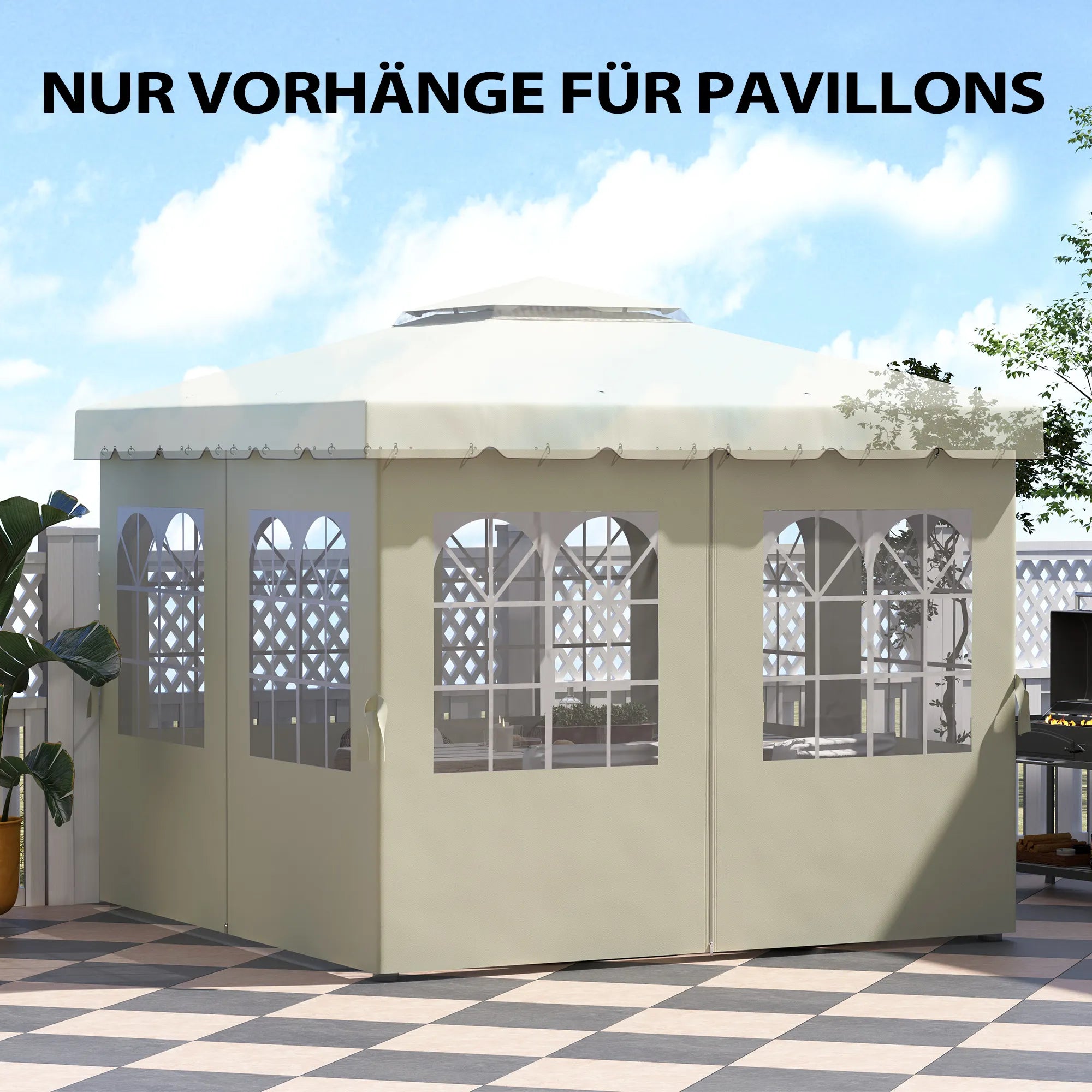 Pavilionų šoninės sienos, 4 šoninių sienų plokštės sodo paviljonui, su užtrauktuku, 3 x 3 m paviljonas, kreminė balta