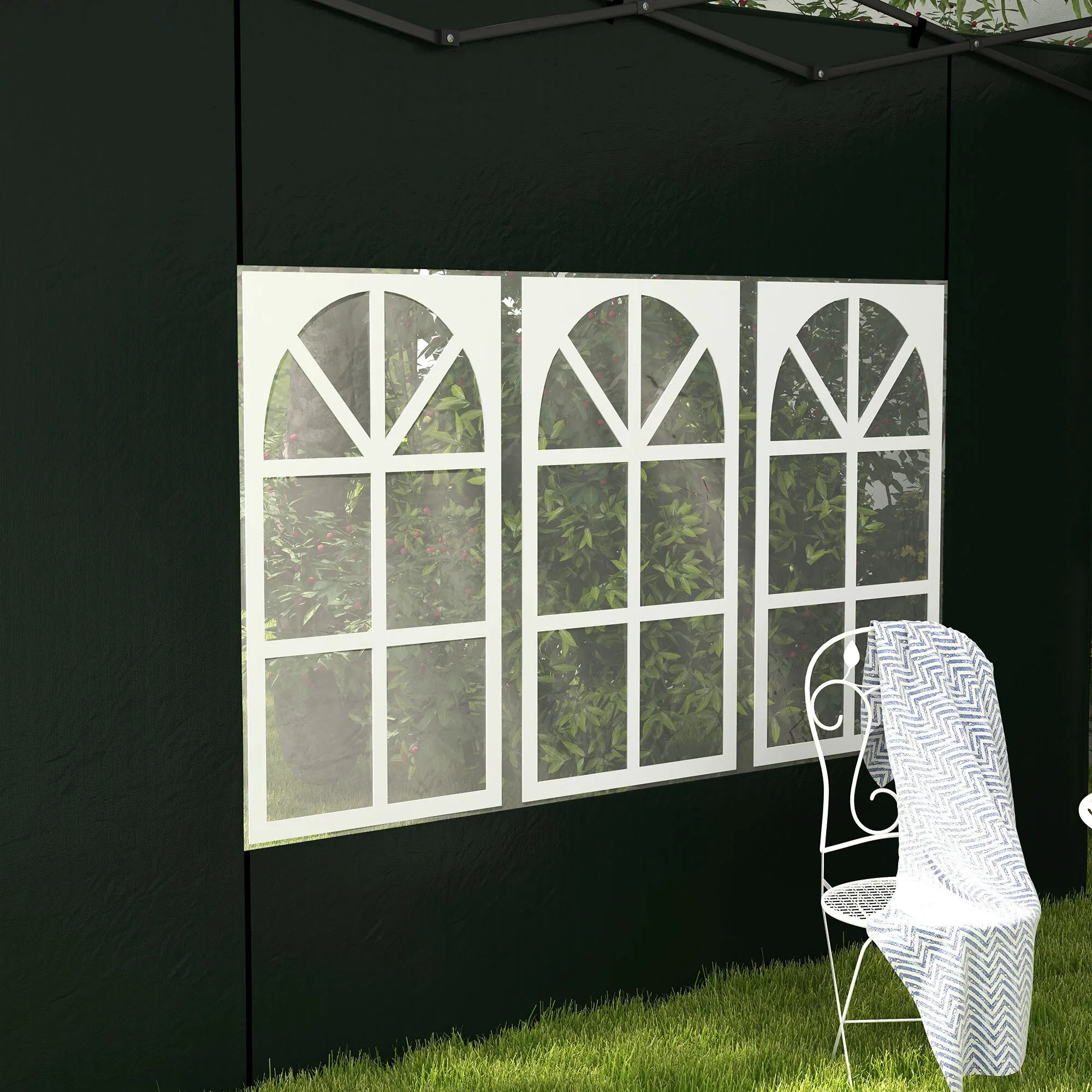 Paviljono sienelės 2 vnt. su langais, tamsiai žalios 3x3 3x6
