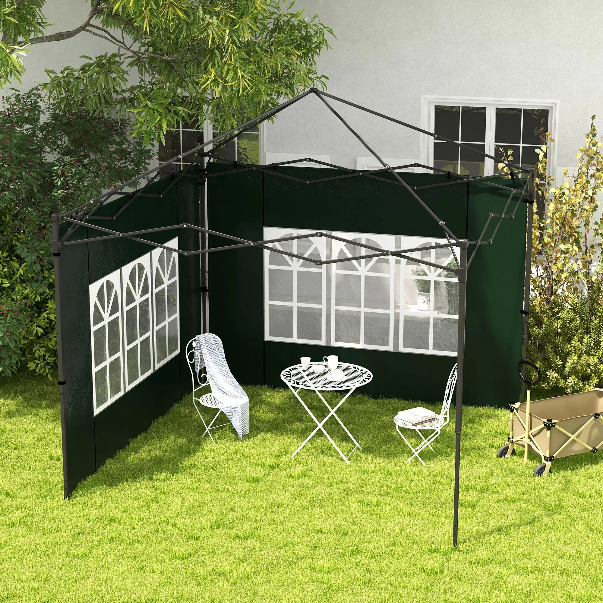 Paviljono sienelės 2 vnt. su langais, tamsiai žalios 3x3 3x6