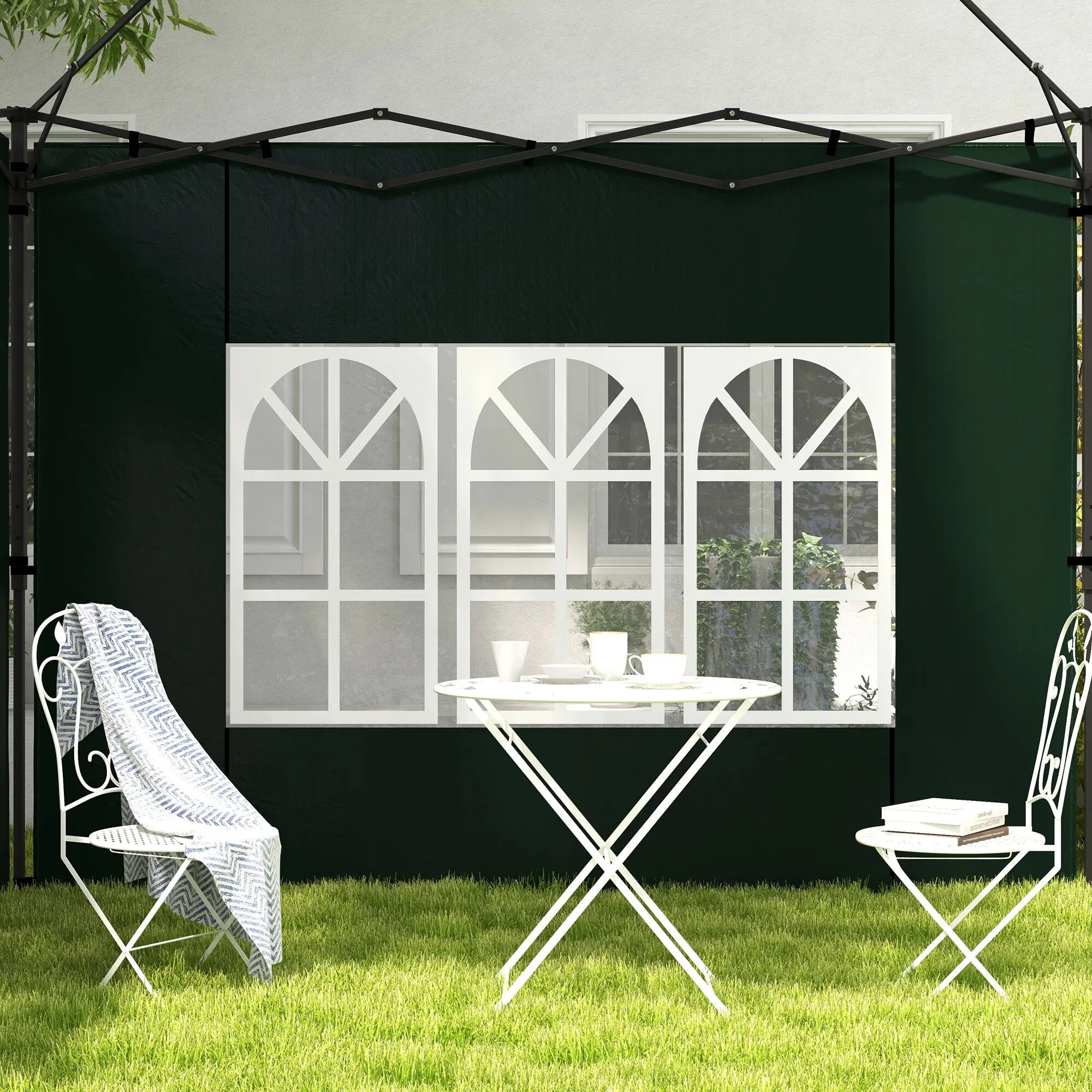 Paviljono sienelės 2 vnt. su langais, tamsiai žalios 3x3 3x6