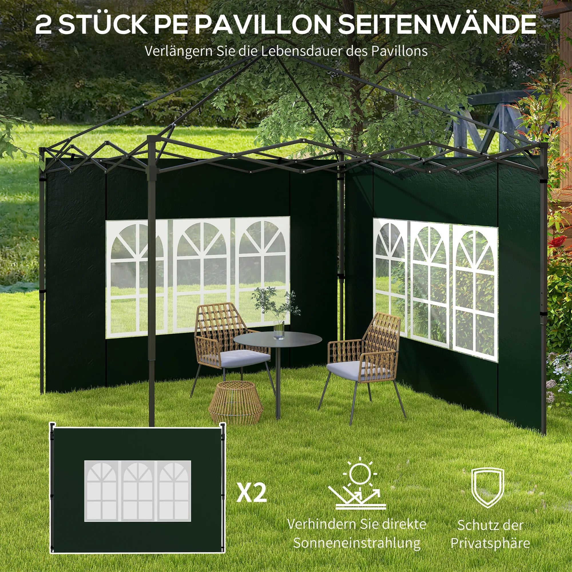 Paviljono sienelės 2 vnt. su langais, tamsiai žalios 3x3 3x6